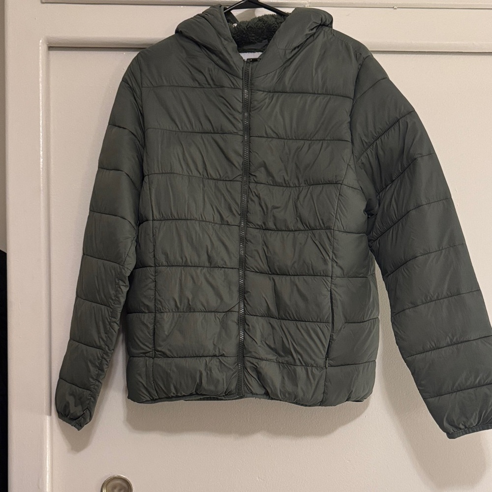 Green Puffer Jacket with Hood